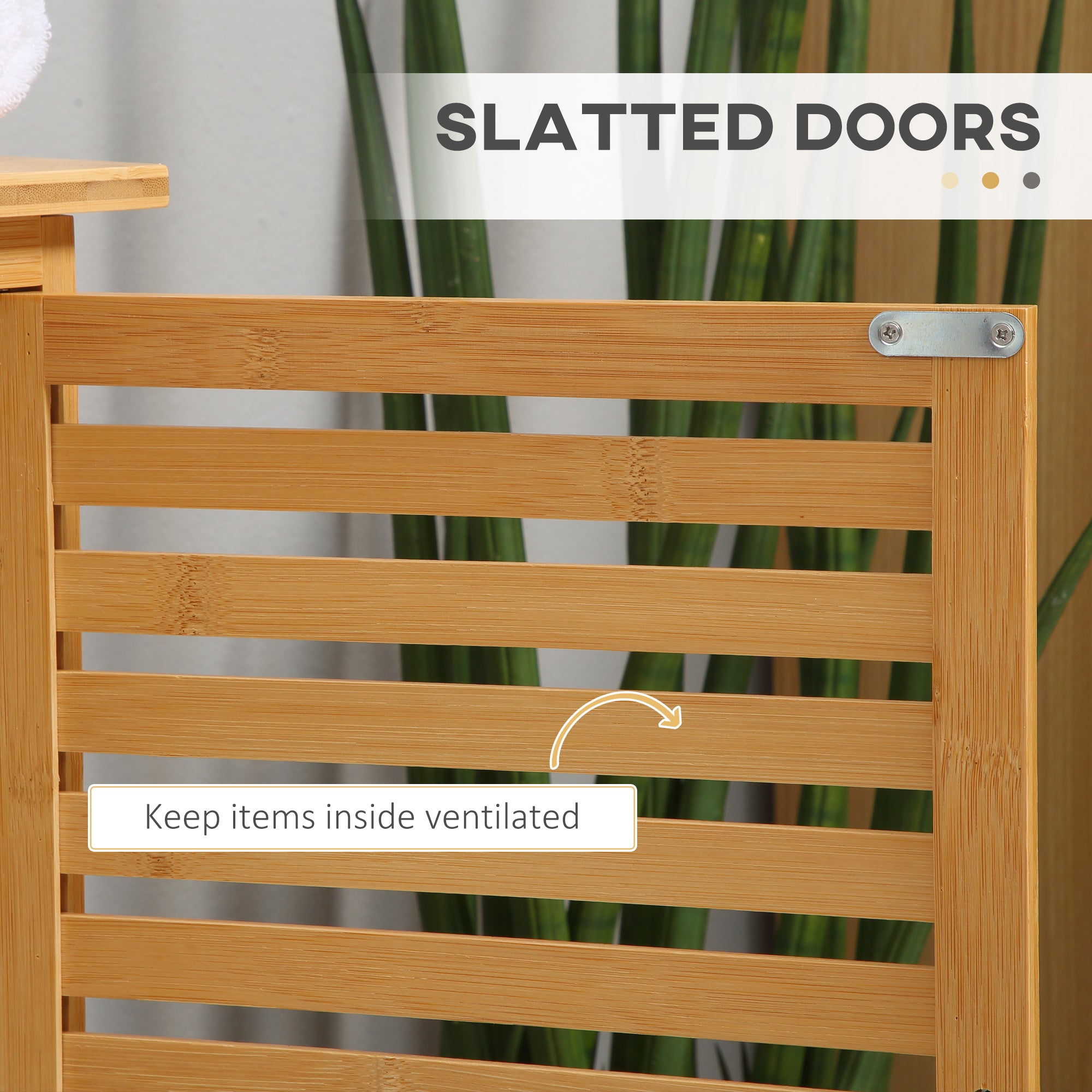Freestanding Bathroom Sink Cabinet, Bamboo Under Sink Cabinet Cupboard Organizer with 2 Slatted Doors, Natural