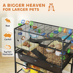 3 Tier Hamster Cage, Rolling Rat Cage with Deep Tray, Storage Shelf, Big Exercise Wheel, Hut, Tube System