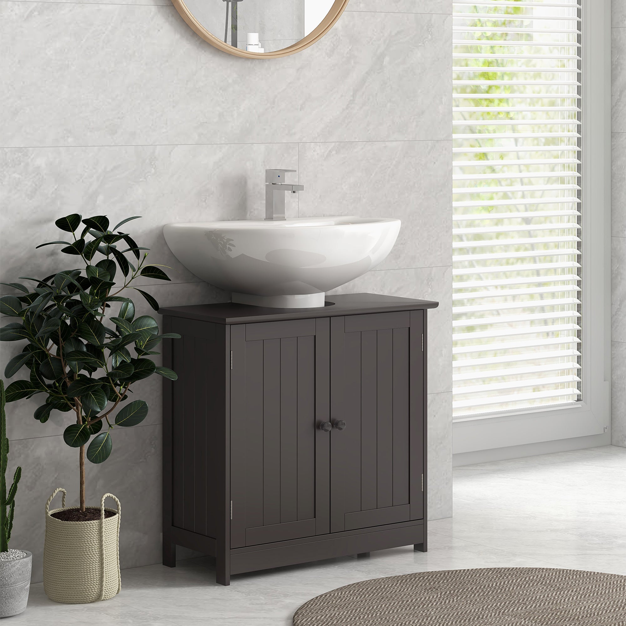 Bathroom Vanity Cabinet, Under Sink Bathroom Cabinet with 2 Doors and Adjustable Shelf, Coffee