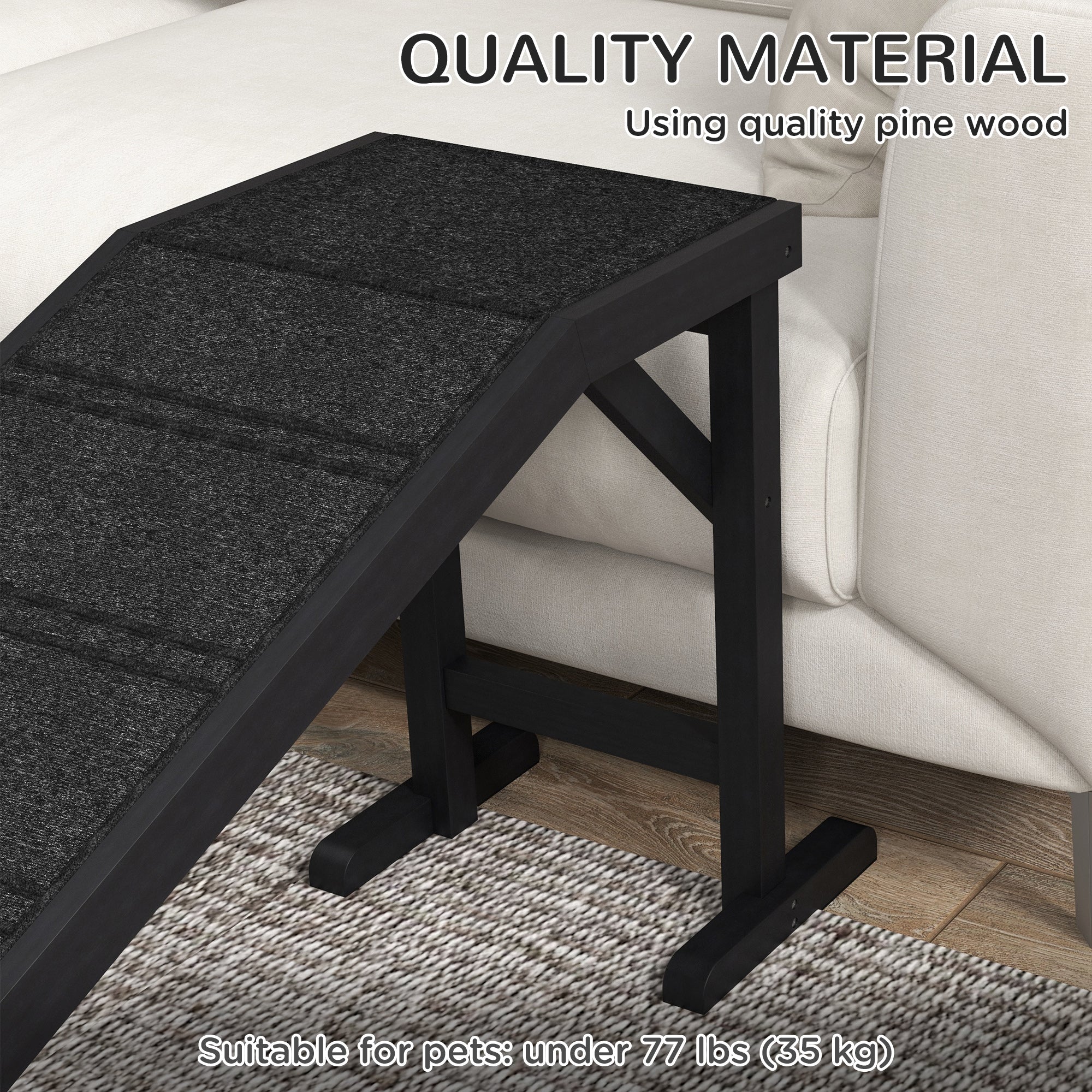 Dog Ramp w/ Non-Slip Carpet and Top Platform, 74" x 16" x 25", Black