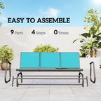 3-Person Outdoor Patio Glider Bench, Porch Glider Swing with 3 Seats, Breathable Mesh Fabric, Metal Frame, Blue