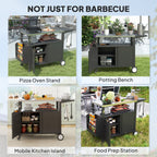 Outdoor Grill Cart Table with Stainless Steel Top, Movable Pizza Oven Table with Foldable Side Table, Wheels