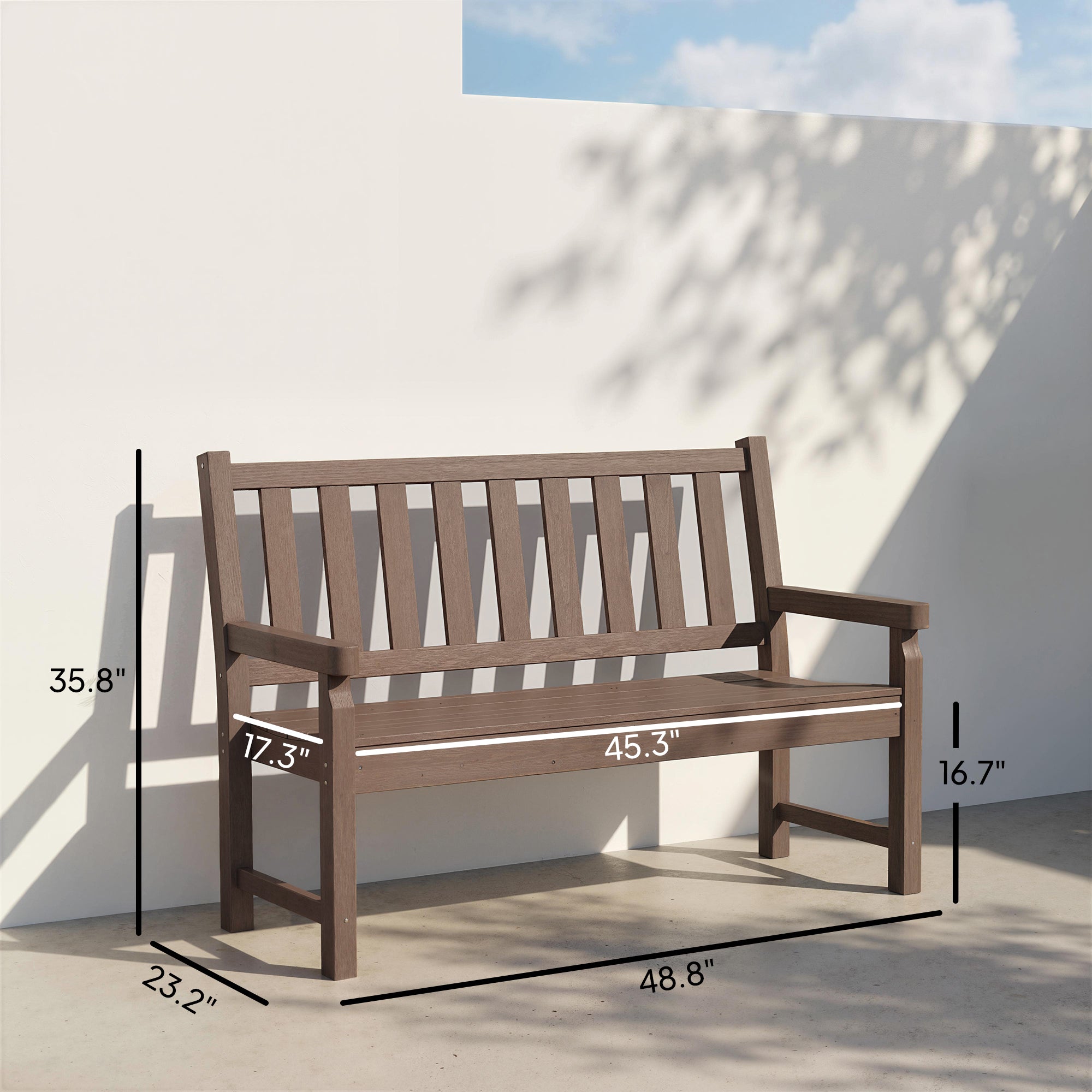 2-Person Garden Bench, HDPE Outdoor Bench with 530 lbs Capacity, Curved Seat for Backyard, Park, Porch, Lawn, Brown