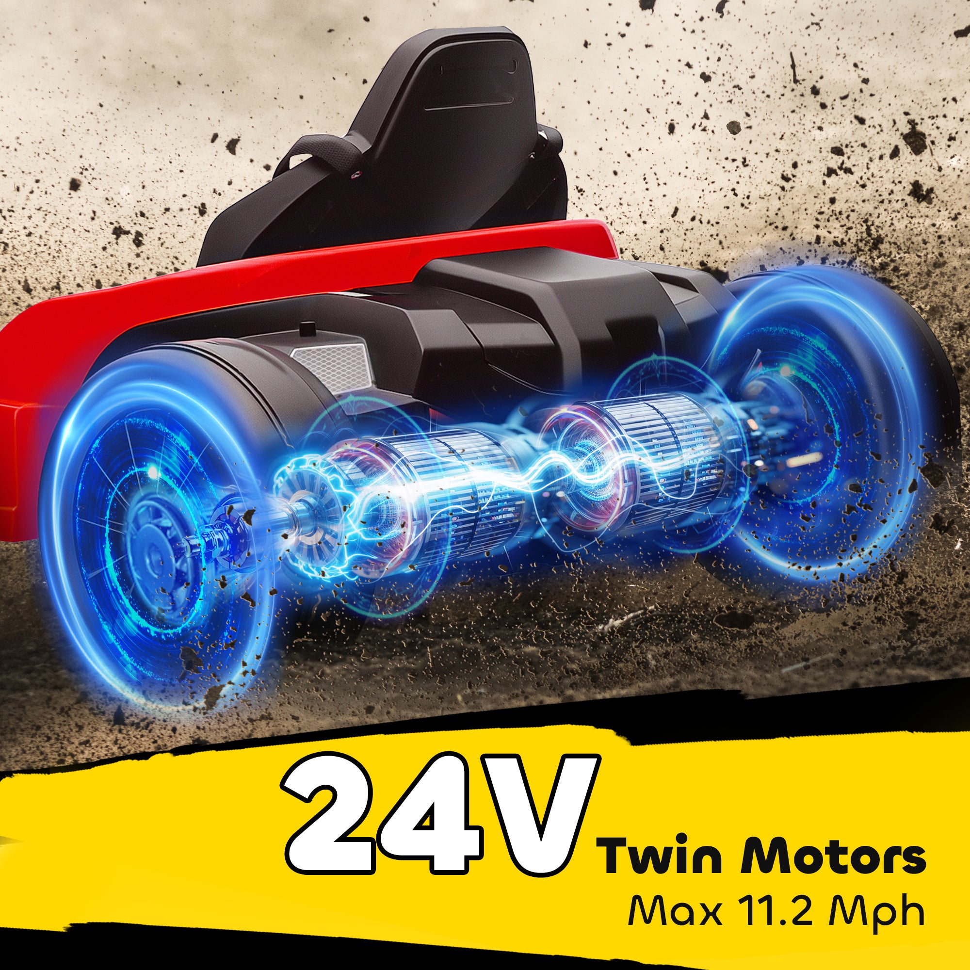 24V Electric Go Kart with Dual 150W Motors, Adjustable Seat & 11.2MPH High Speed, Slow Start, 5-Point Harness, Red
