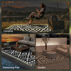 Outdoor Rug Carpet Reversible Plastic Straw Rug with LED Lights Black and White 10' x 8' for Patio