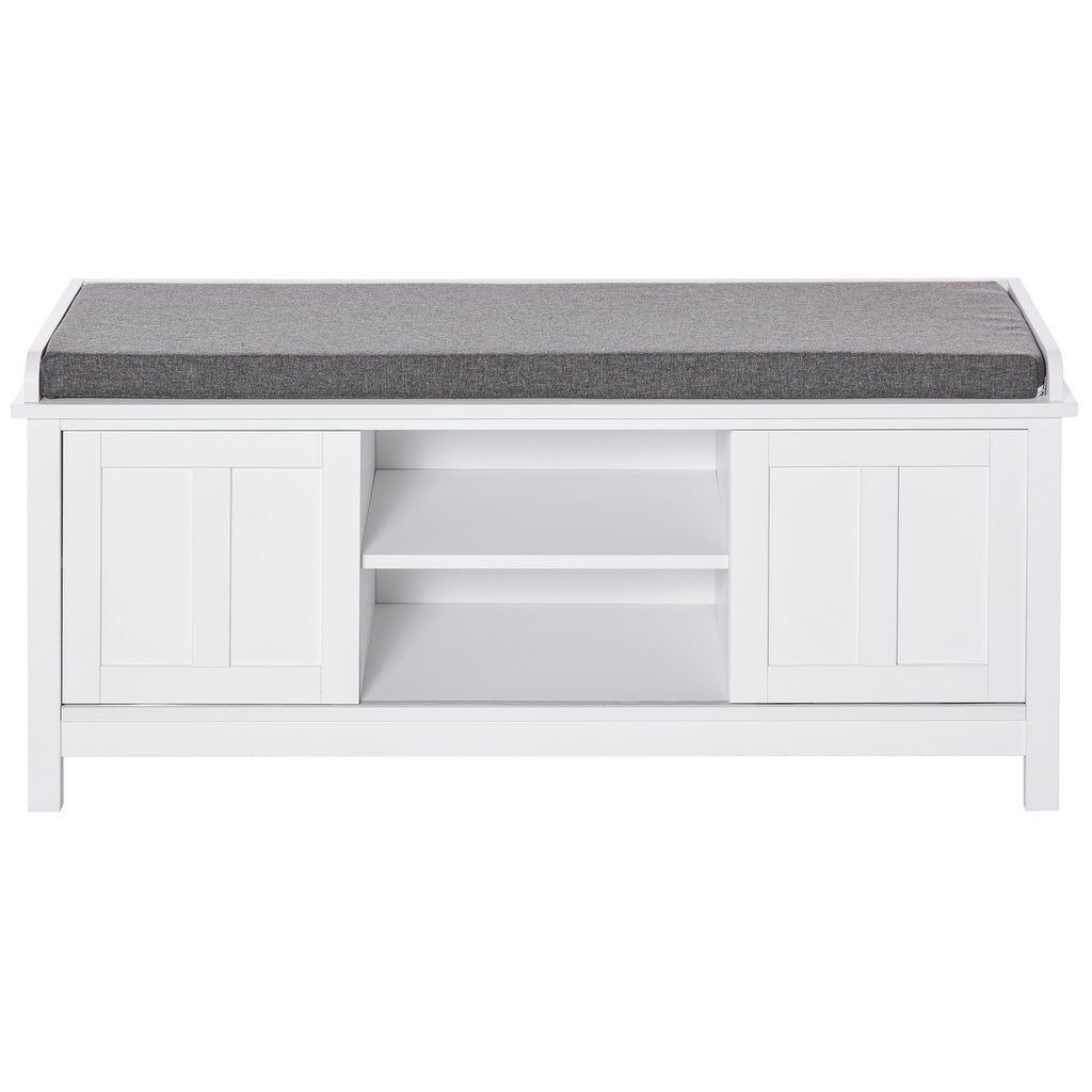 Entryway Shoe Bench Storage Ottoman with Sliding Doors, Adjustable Shelving, 6 Compartments, and Padded Seat, Holds 10 Pairs, White