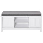 Entryway Shoe Bench Storage Ottoman with Sliding Doors, Adjustable Shelving, 6 Compartments, and Padded Seat, Holds 10 Pairs, White