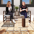 2-Seat Outdoor Glider Swing, Center Coffee Table and Independent Chairs, Supports Up to 352 lbs., Loveseat with Breathable Sling for Backyard, Garden, and Porch, Brown