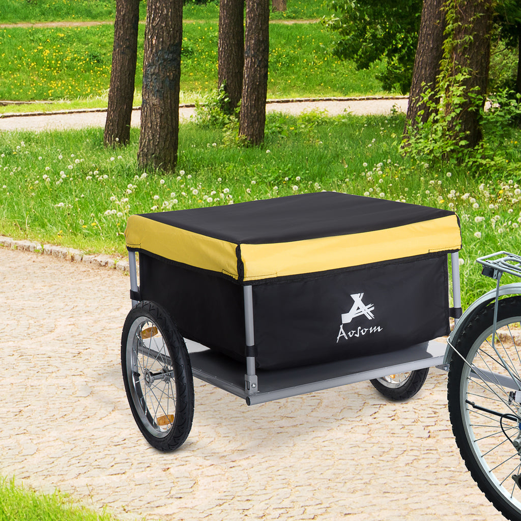 Bicycle Cargo Trailer, Two-Wheel Bike Luggage Wagon Trailer with Removable Cover, Fits 20" - 26" Bicycle Wheels, Yellow