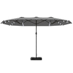 Garden Parasol 14.4ft Double-Sided Sun Umbrella with Base, Patio Parasol with LED Solar Lights, Gray