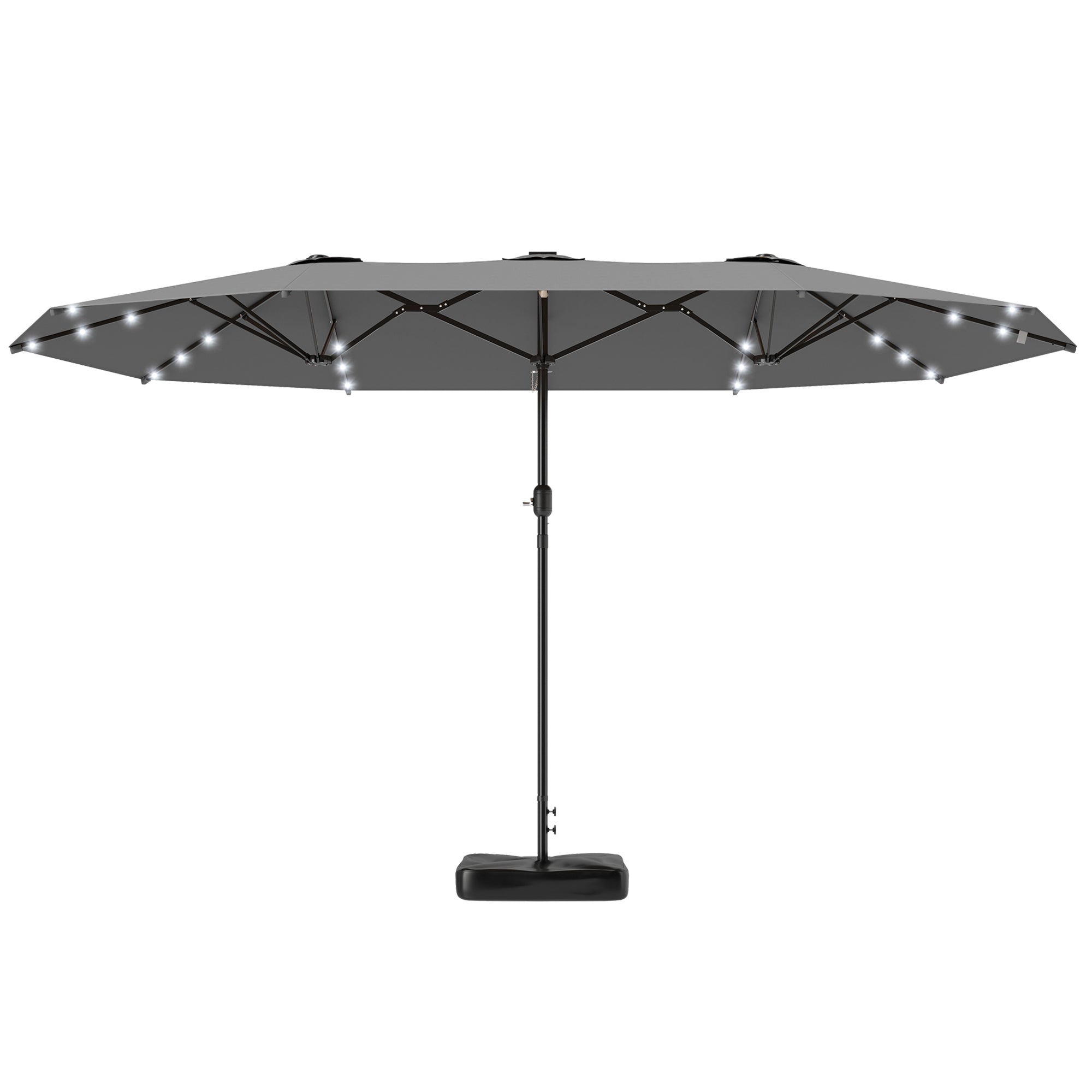 Garden Parasol 14.4ft Double-Sided Sun Umbrella with Base, Patio Parasol with LED Solar Lights, Gray