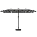 Garden Parasol 14.4ft Double-Sided Sun Umbrella with Base, Patio Parasol with LED Solar Lights, Gray