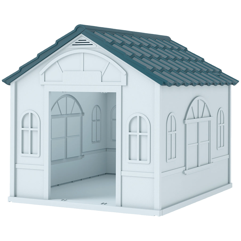 Plastic Dog House for Medium and Small Dogs, Water Resistant Puppy Shelter Indoor Outdoor with Door, Easy to Assemble, Blue