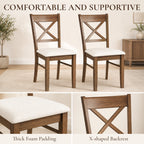Dining Chairs Set of 2, Upholstered Kitchen Chairs with Rubberwood Frame, Padded Seat and X-Back, Walnut