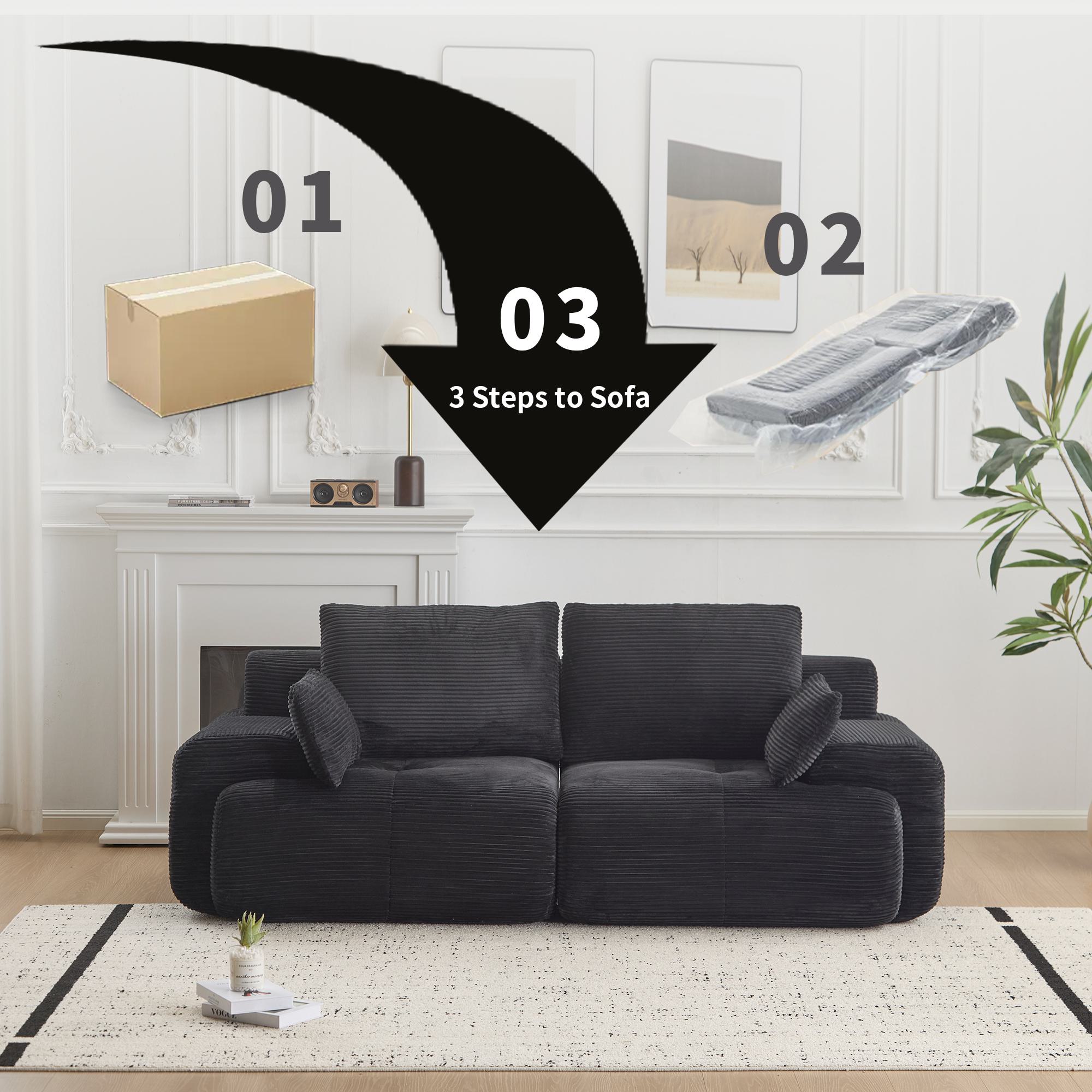 Compressed Sofa 2-Seater Modern Memory Foam Sofa with Pet-Friendly Corduroy Fabric, Two Seater Couch Sectional for Living Room, 84" L x 41" W x 28.5" H, Black
