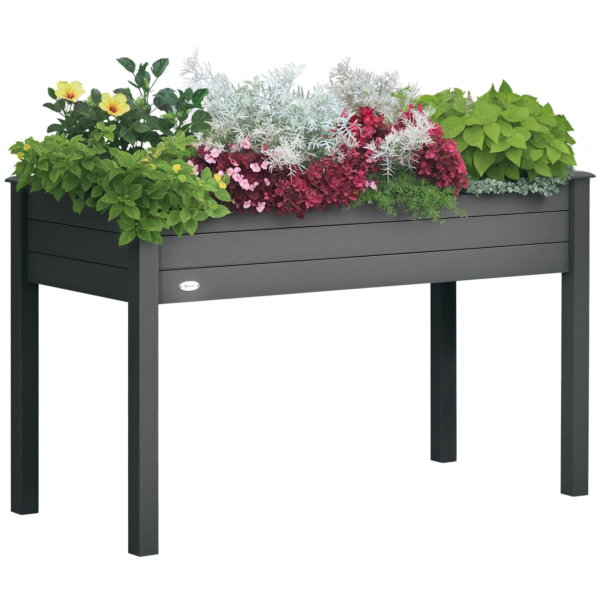 48" Raised Garden Bed, Elevated Wooden Planter Box with Holes for Vegetables, Herb, Flowers for Backyard, Dark Gray