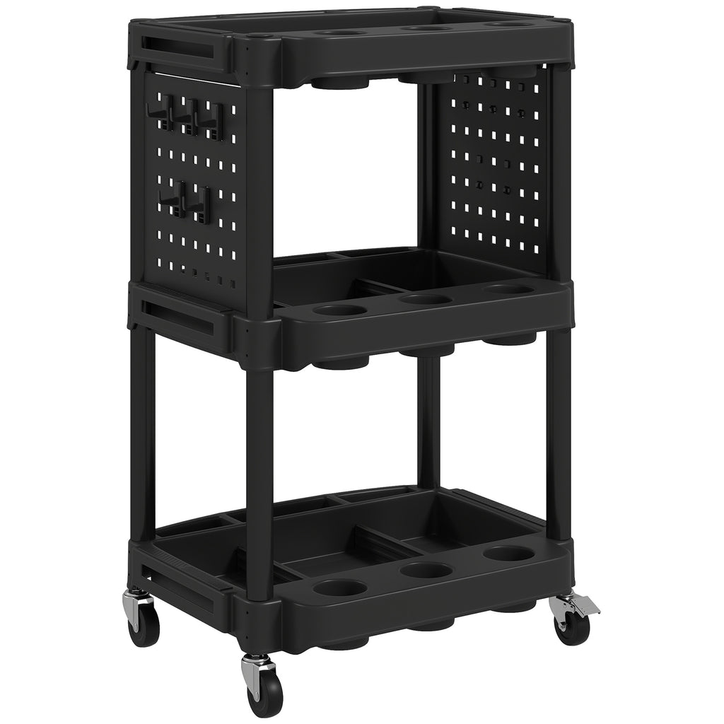 3-Tier Rolling Tool Cart, 200 LBS Capacity Plastic Utility Cart with Side Shelves for Garage, Workshop, Black