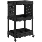 3-Tier Rolling Tool Cart, 200 LBS Capacity Plastic Utility Cart with Side Shelves for Garage, Workshop, Black