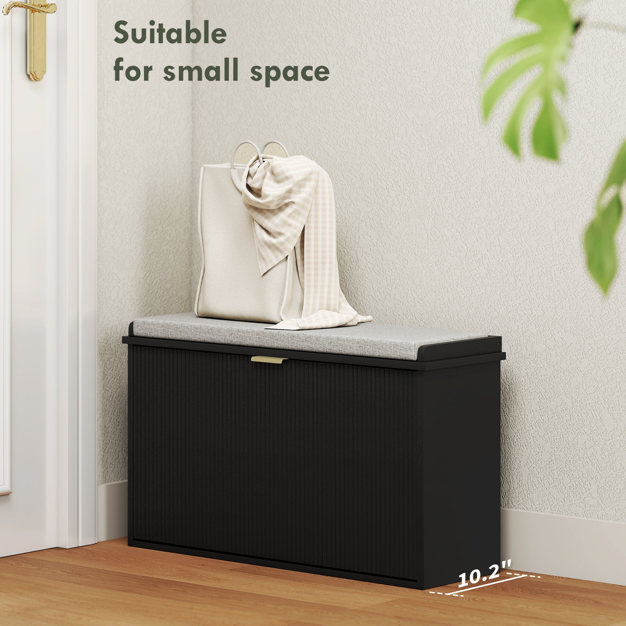 Shoe Storage Bench with Padded Seat Cushion and Flip-Drawer, Entryway Bench, Shoe Cabinet, 31.5x10.2x18.7 Inches, Black