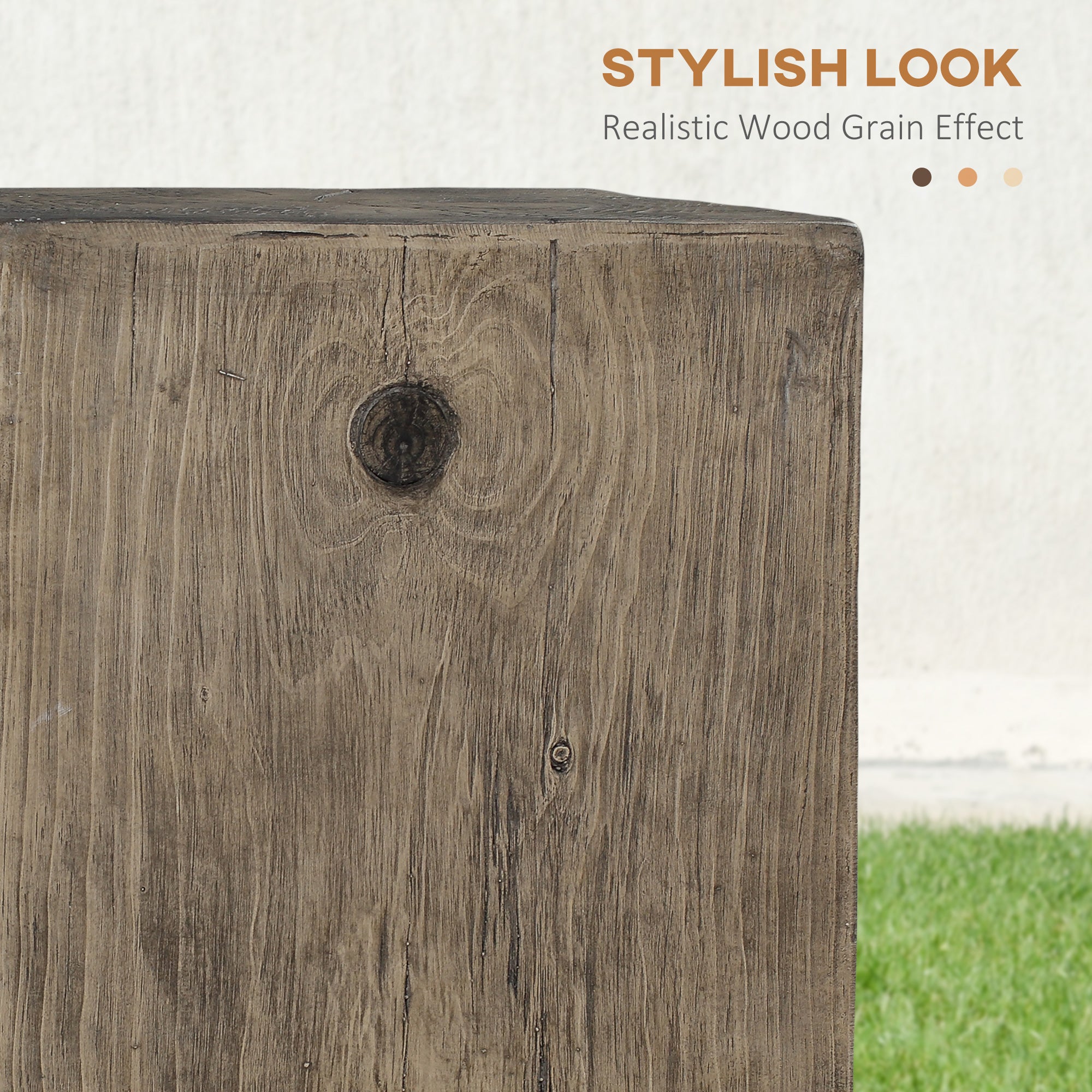 Concrete End Table Rustic Side Table with Wood Grain Finish for Indoors and Outdoors Gray