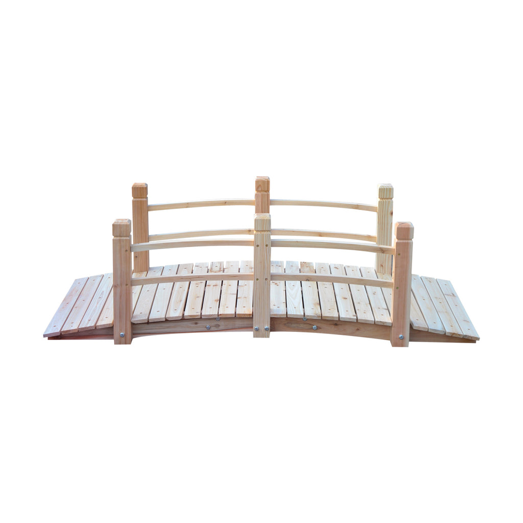 5 ft Wooden Garden Bridge Arc Footbridge with Railings for your Backyard, Natural Wood