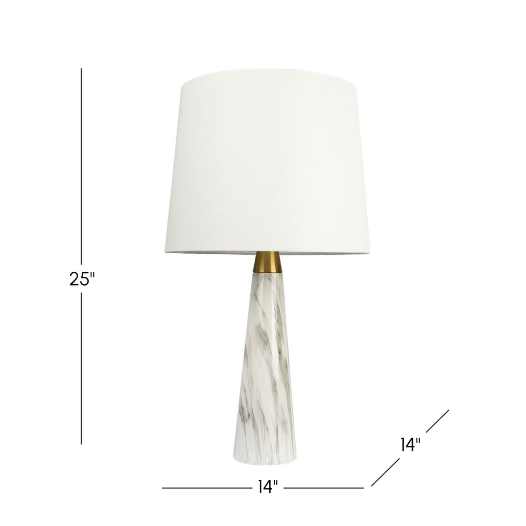 Table Lamp with On/Off Switch, Faux Marble Base, Fabric Shade, Perfect for Living Room, Bedroom, Office, 14" L x 14" W x 25" H, Gold+White