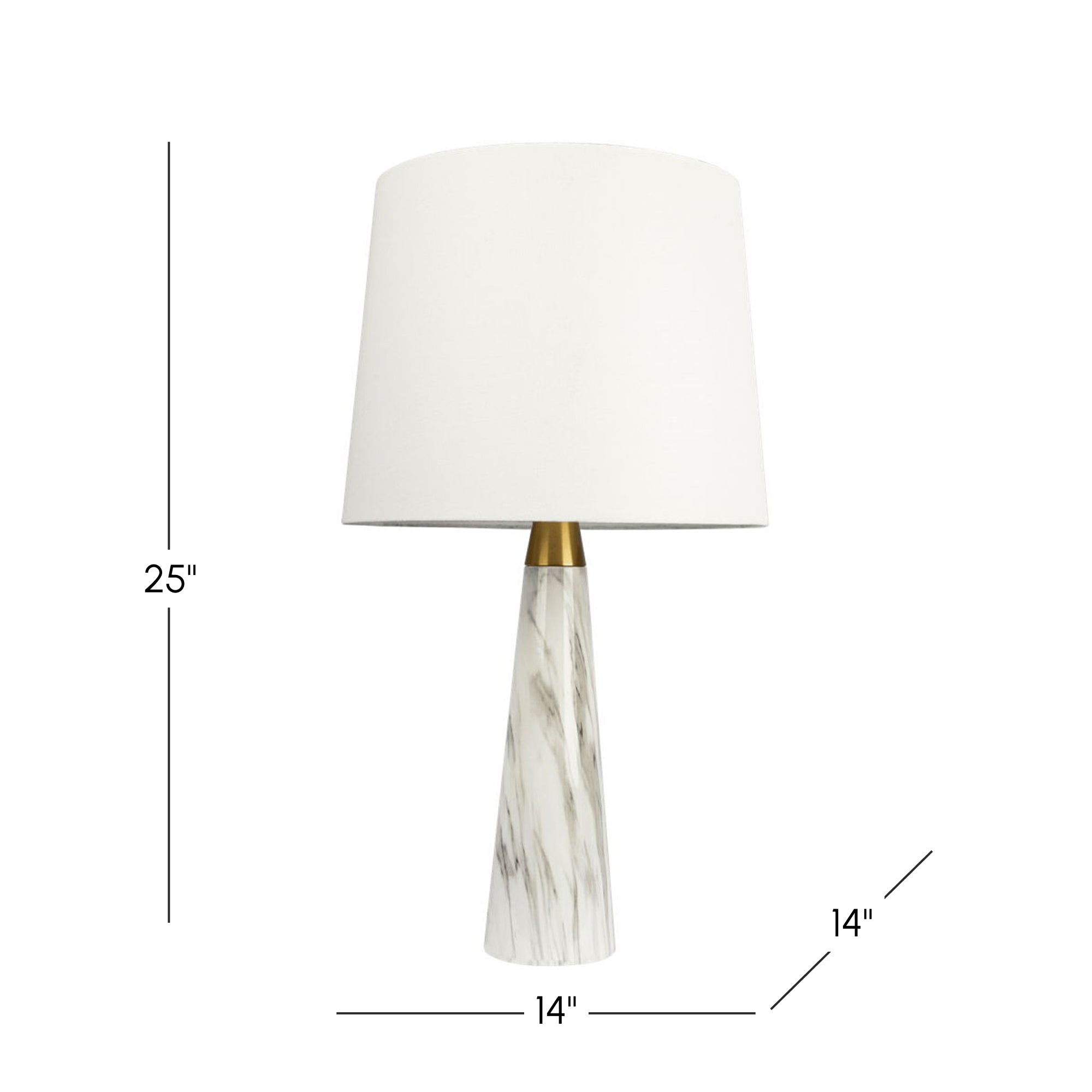 Table Lamp with On/Off Switch, Faux Marble Base, Fabric Shade, Perfect for Living Room, Bedroom, Office, 14" L x 14" W x 25" H, Gold+White