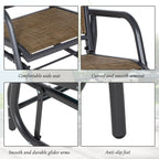 2 Pieces Outdoor Glider Chair, Steel Swing Chai with Curved Armrests for Porch, Garden, Poolside, Balcony, Mixed Brown