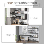 94" 5 Tier L-Shaped Computer Desk Rotating Writing Table Corner Desk with Display Shelves and Stainless Steel Frame, Black