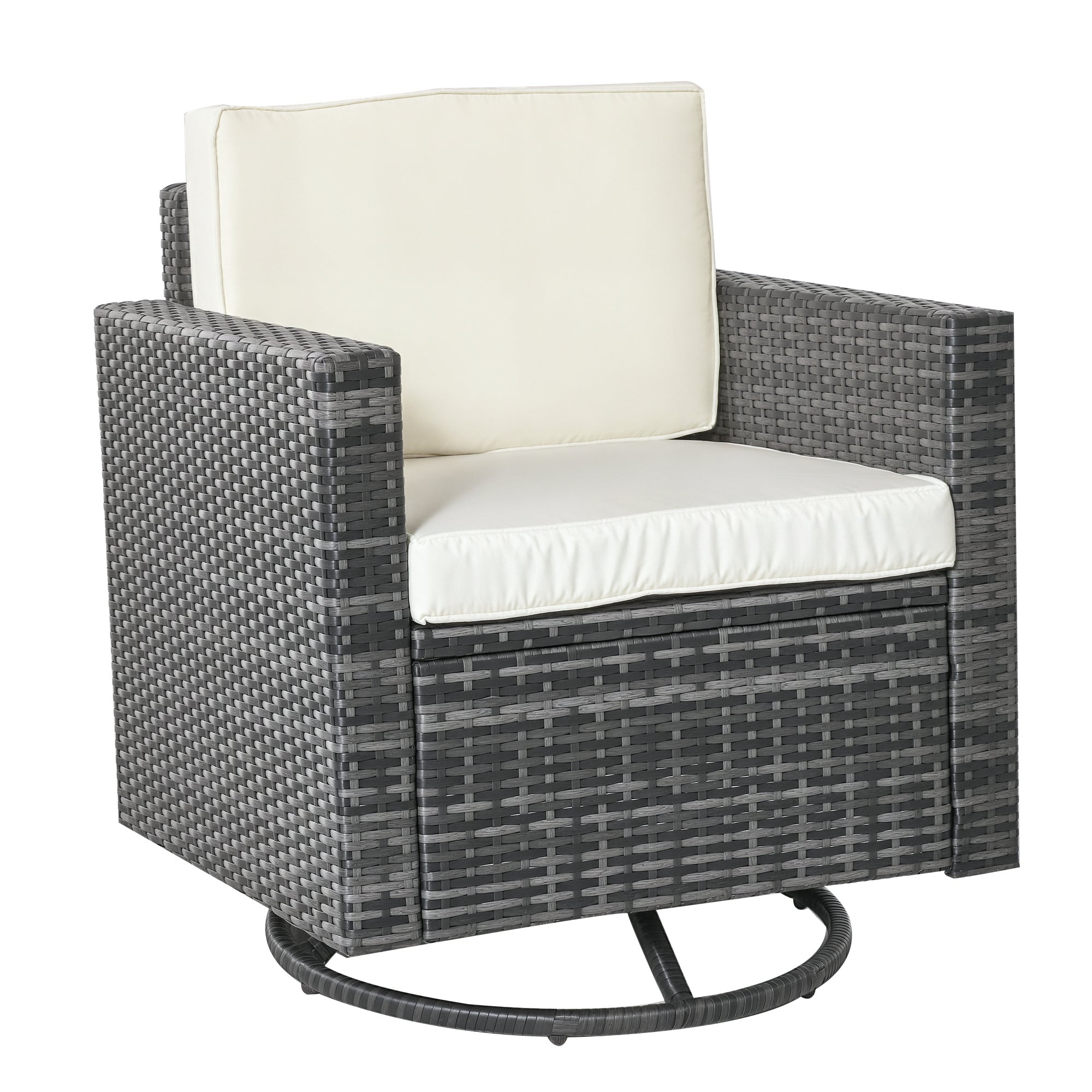 Outdoor Swivel Rocker, PE Wicker Dining Chair, 360 Degree Swivel Patio Glider with Cushions for Backyard, Lawn, Garden, Deck, Porch, Steel Frame, Cream White