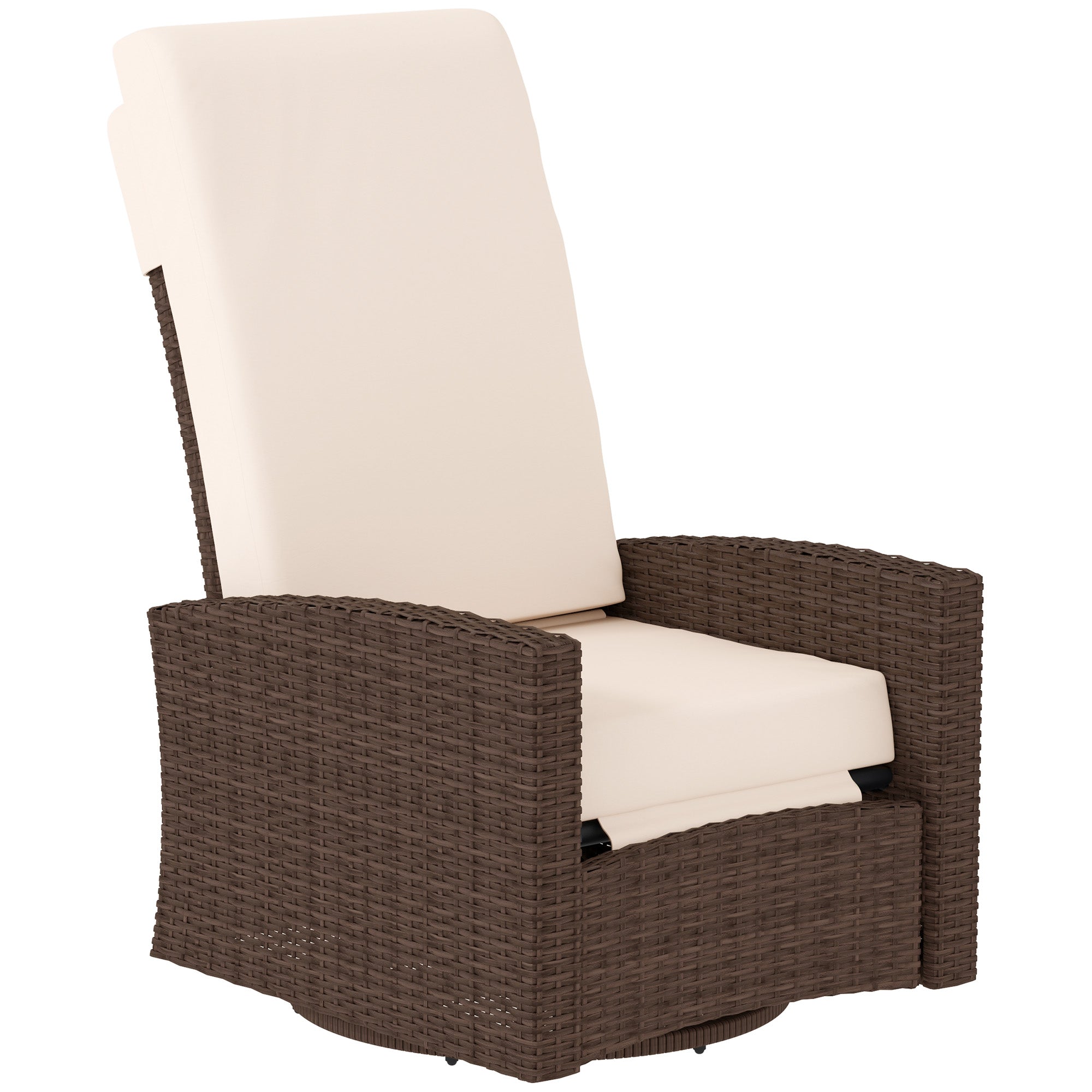 Outdoor Wicker Swivel Recliner Chair, Lifting Footrest, 360° Rotating Basic, Water-resistant Cushions, Cream White