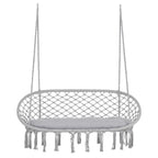 2-Person Hammock Chair Macrame Swing with Soft Cushion, Hanging Cotton Rope Chair for Indoor Outdoor Home Patio Backyard, Light Gray