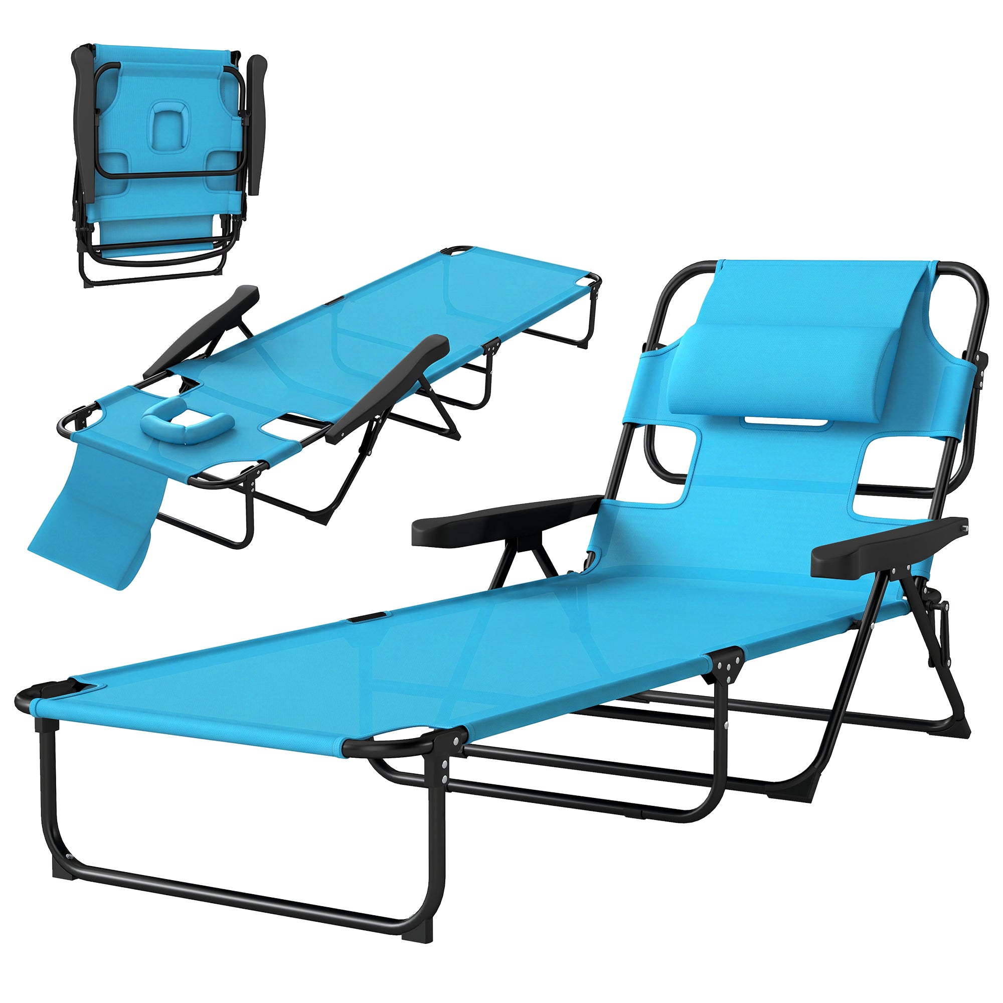Folding Lounge Chair w/ Reclining Back, Light Blue