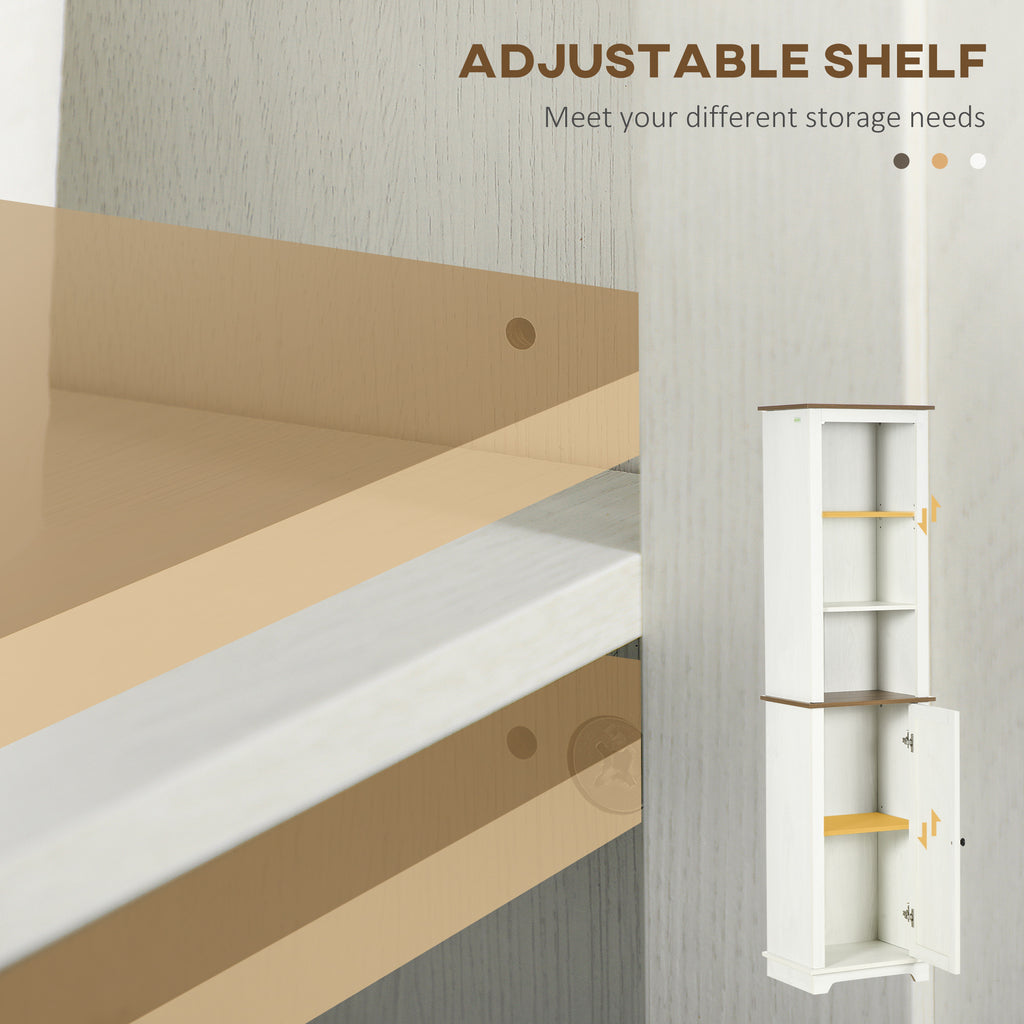 Farmhouse Bathroom Cabinet, Tall Storage Cabinet with Door and Adjustable Shelves, 15.5" x 11.75" x 63", White