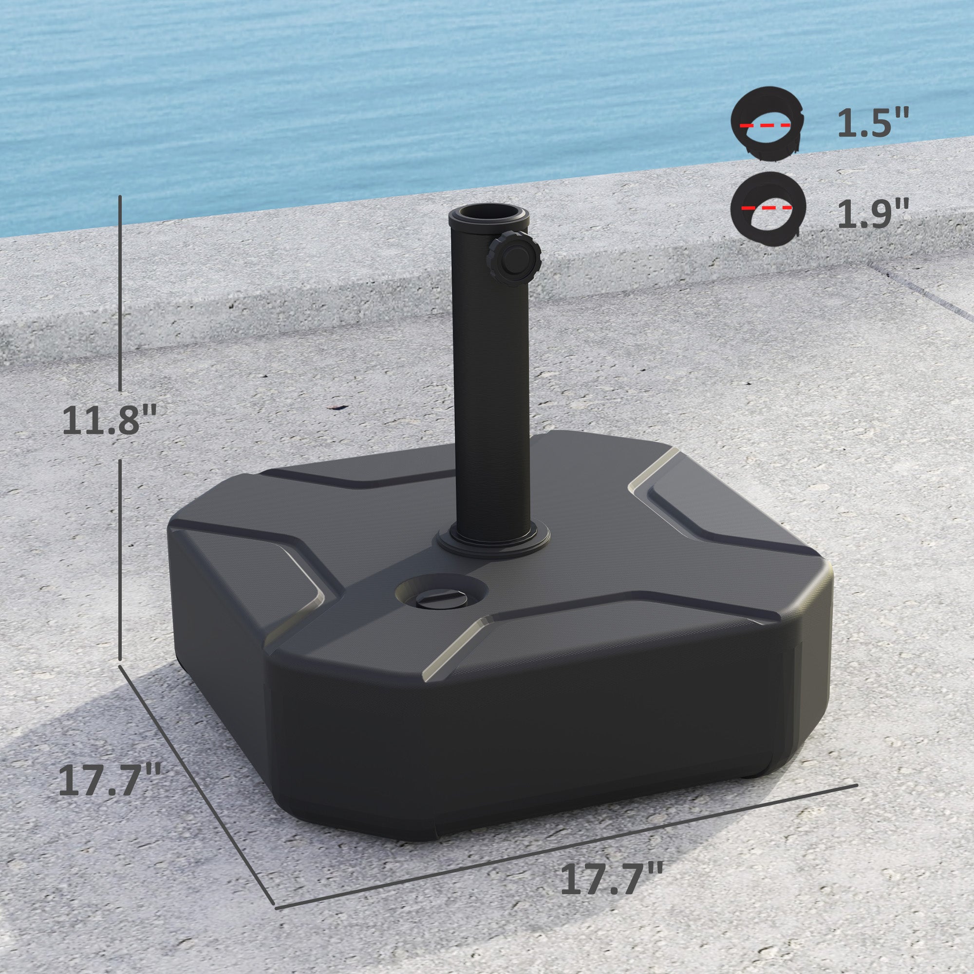 Square Patio Umbrella Base Holder, Heavy Duty Outdoor Umbrella Stand Base, Filled Up to 55lbs with Sand or 44lbs with Water for Garden, Poolside, Black