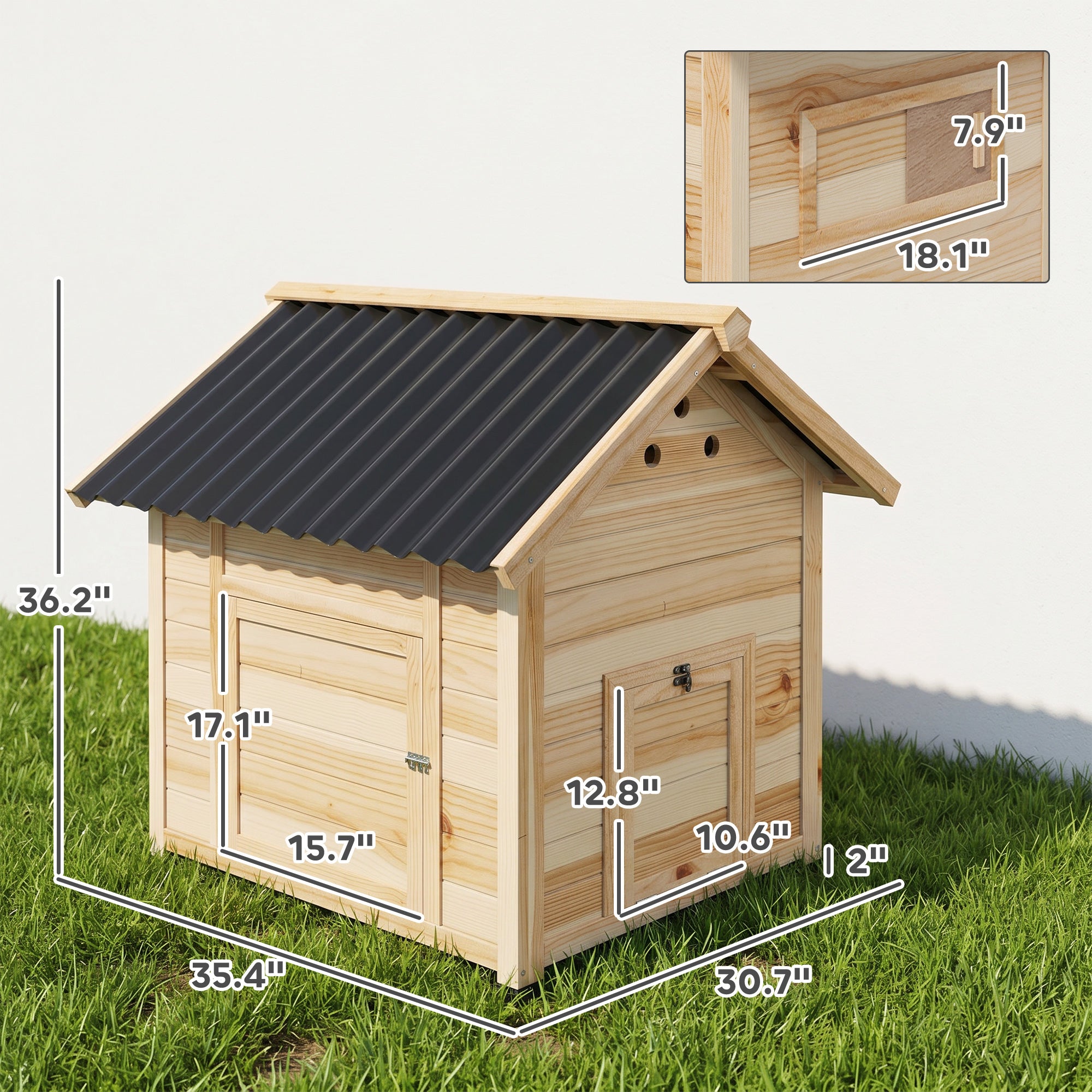 Duck Coop, Wooden Duck House with Openable Roof & Double Doors, Natural Wood