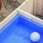 Kids Wooden Sandbox w/ Two Plastic Boxes Foldable Bench Seat Waterproof Cover Bottom Liner Storage Space