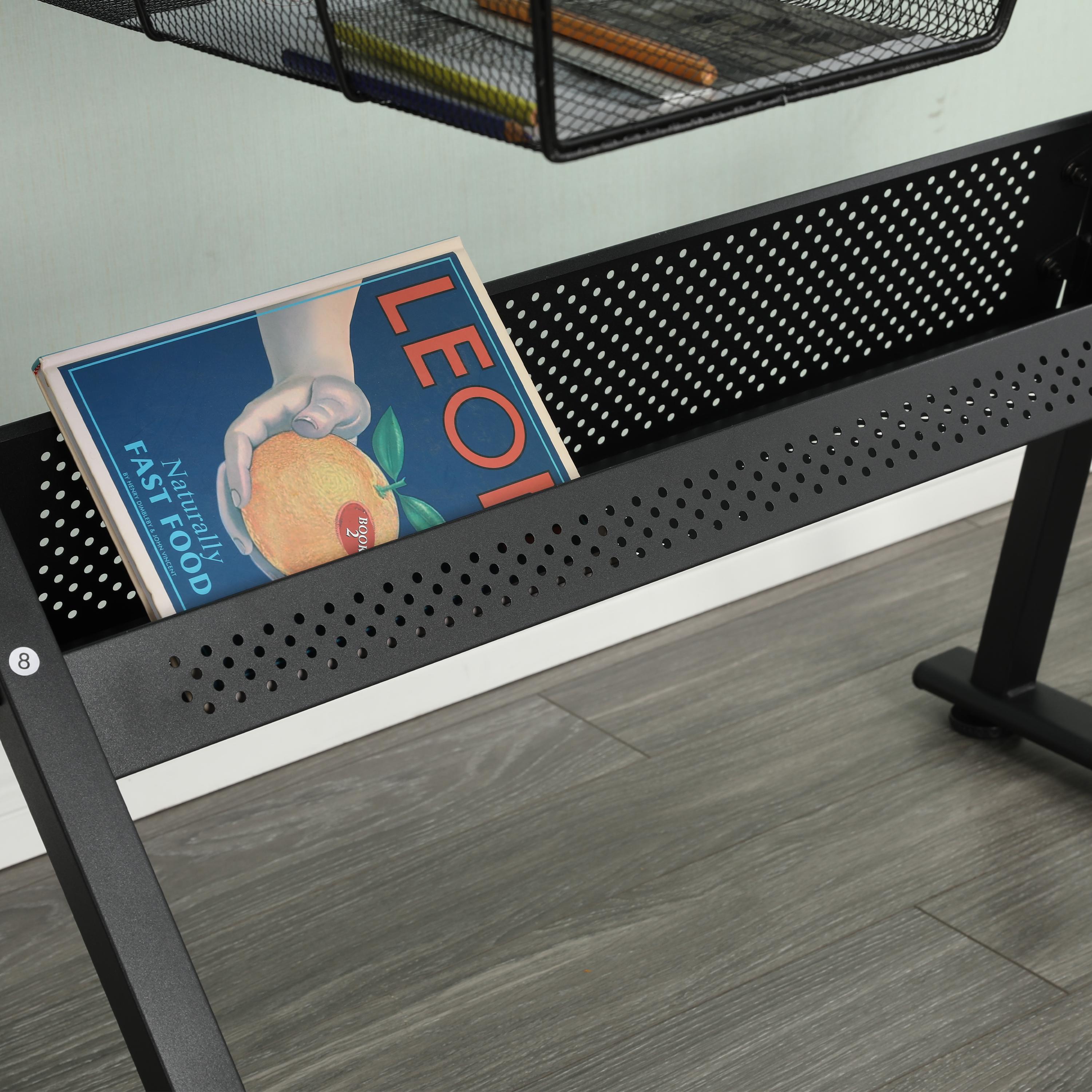 Adjustable Tempered Glass Drafting Table with 2 Large Metal Drawers and Stool, Desk with Side Storage Rails, 40" L x 23.5" W x 27.5" H, Black
