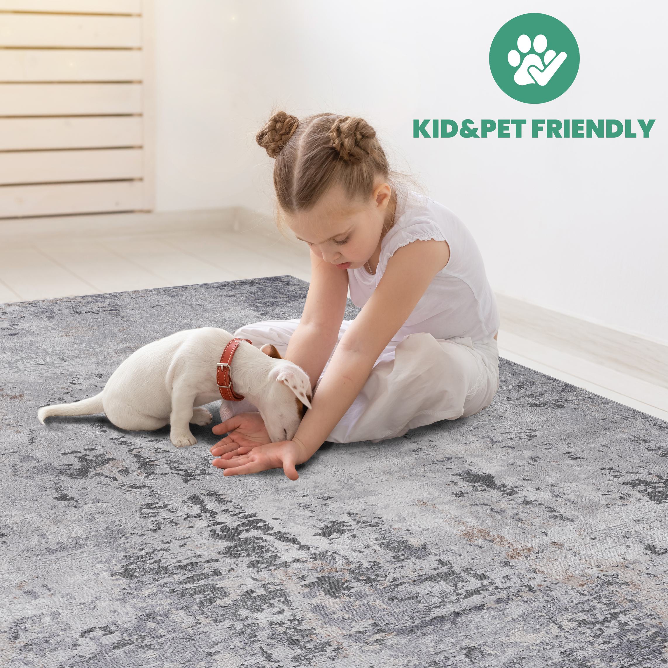 Naar 8x10 Abstract Stain-Resistant Area Rug with Non-Shedding Design, Kid and Pet-Friendly Carpet, 120" L x 93" W x 0.35" H, Ivory+Taupe