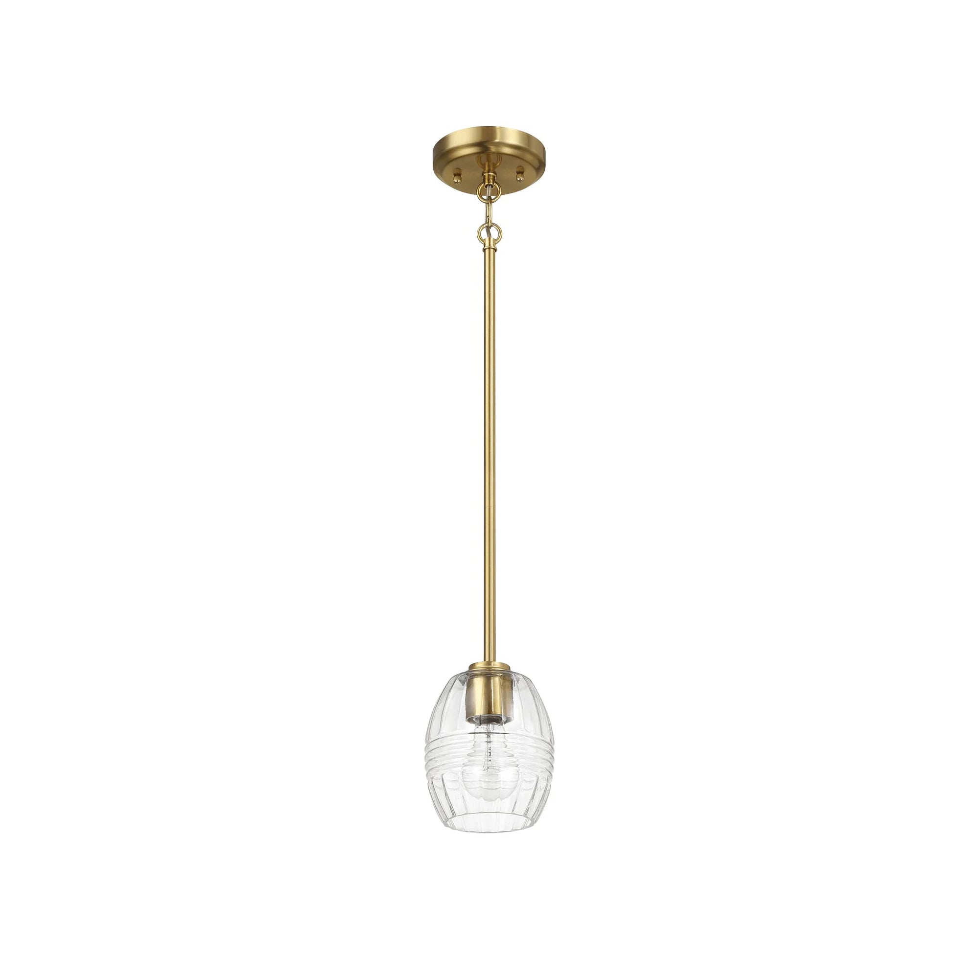 Single Pendant Chain Hanging Light with Clear Glass Shade, Satin Brass Finish, Ideal for Dining Room, Foyer, 5" L x 5" W x 7.5" H, Clear+Gold