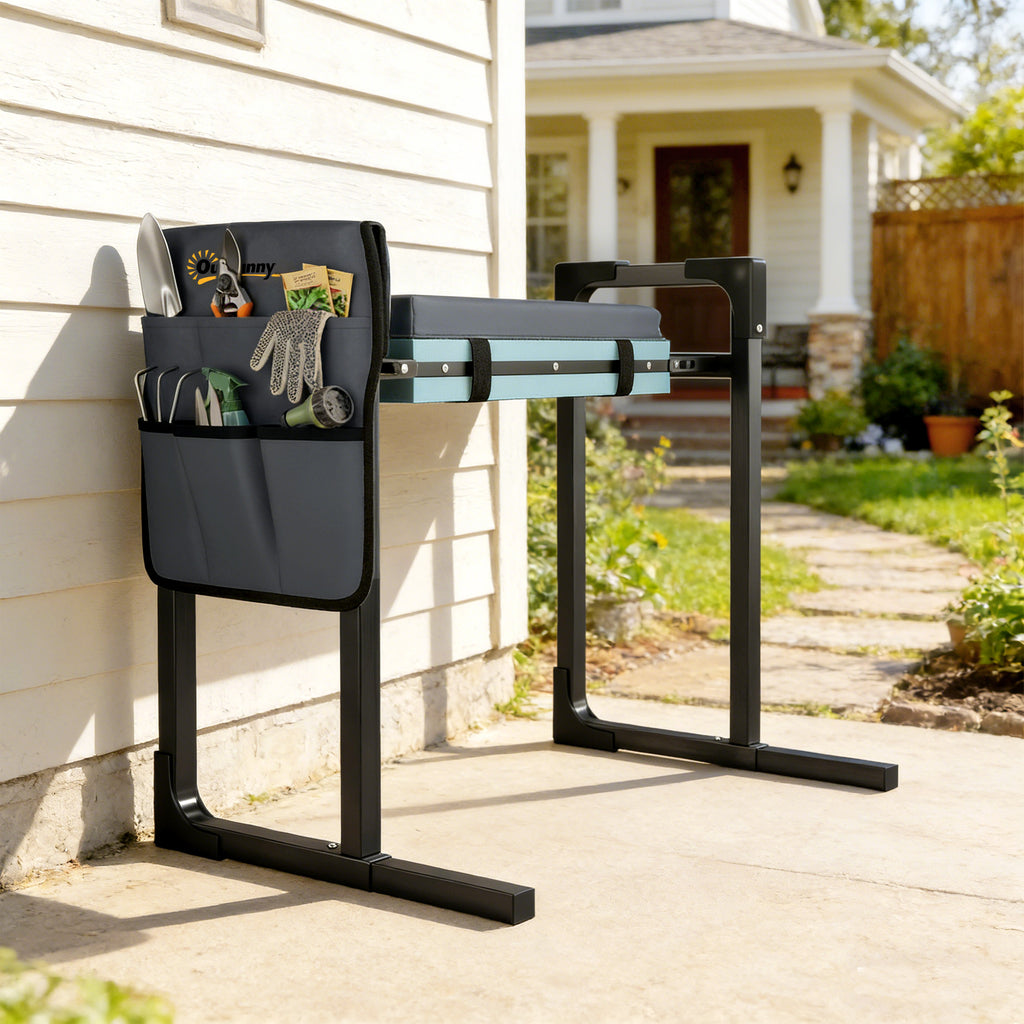 Garden Kneeler and Seat, Heavy Duty Foldable Gardening Stool with Thicker Soft Kneeling Pad, Extendable Steel Leg
