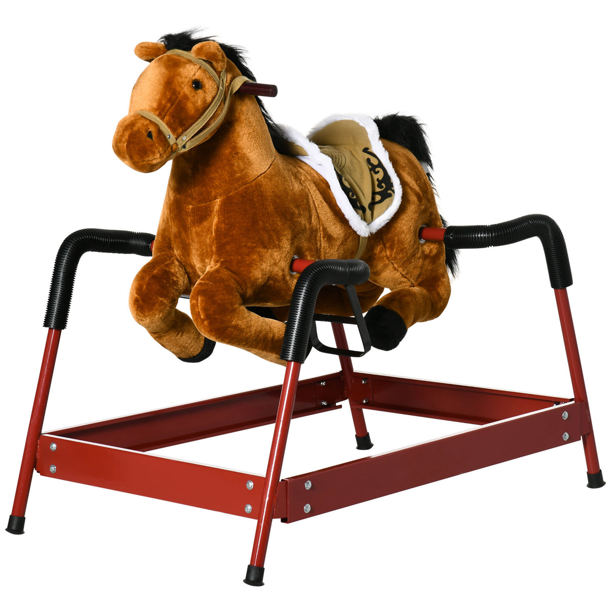 Kids Spring Rocking Horse, Ride on Horse for Girls and Boys with Sounds, Plush Animal Ride-on Toy with Soft Feel, Interactive Toy for Kids, Light Brown