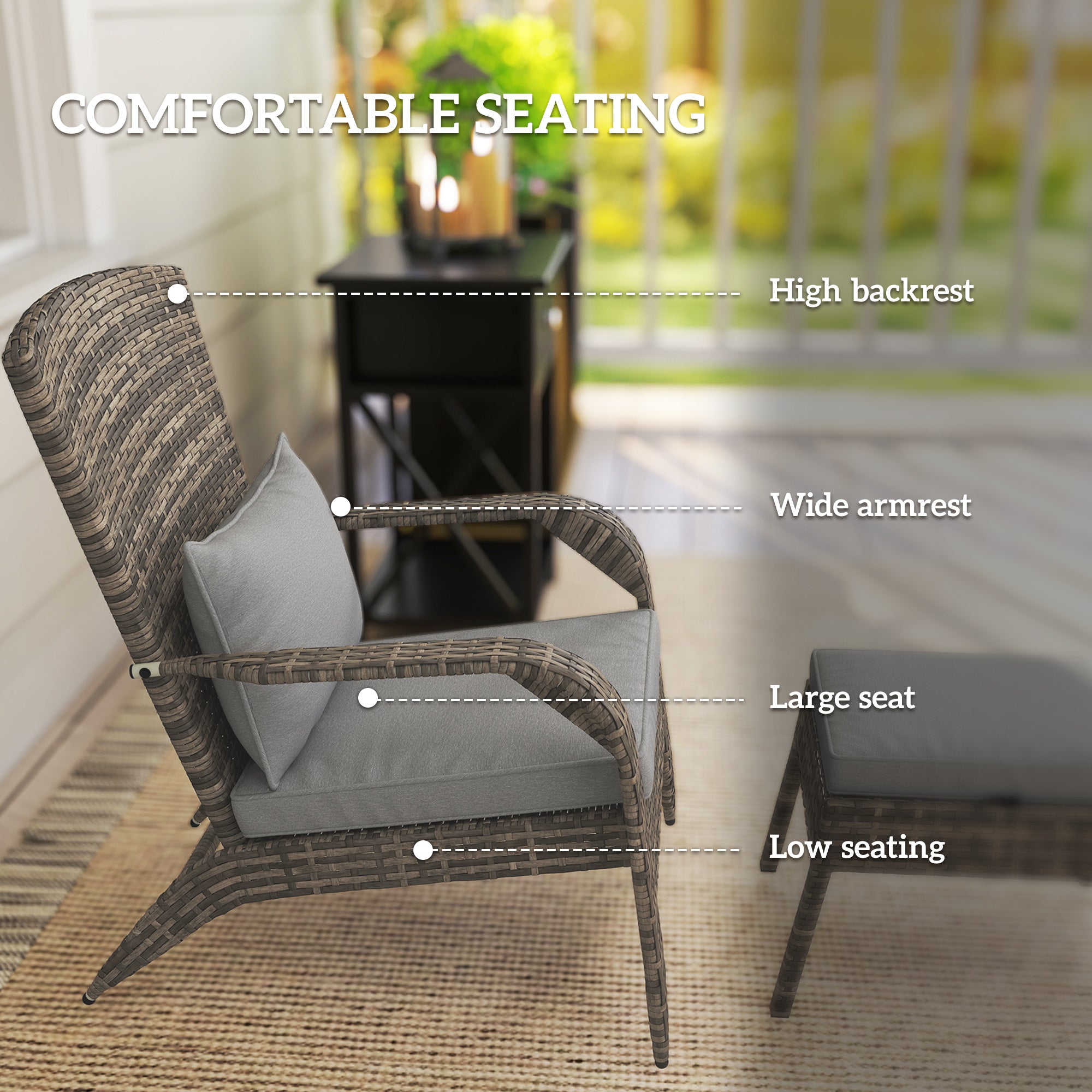 Wicker Adirondack Chair Fire Pit Chair w/ Ottoman & Cushions, Gray