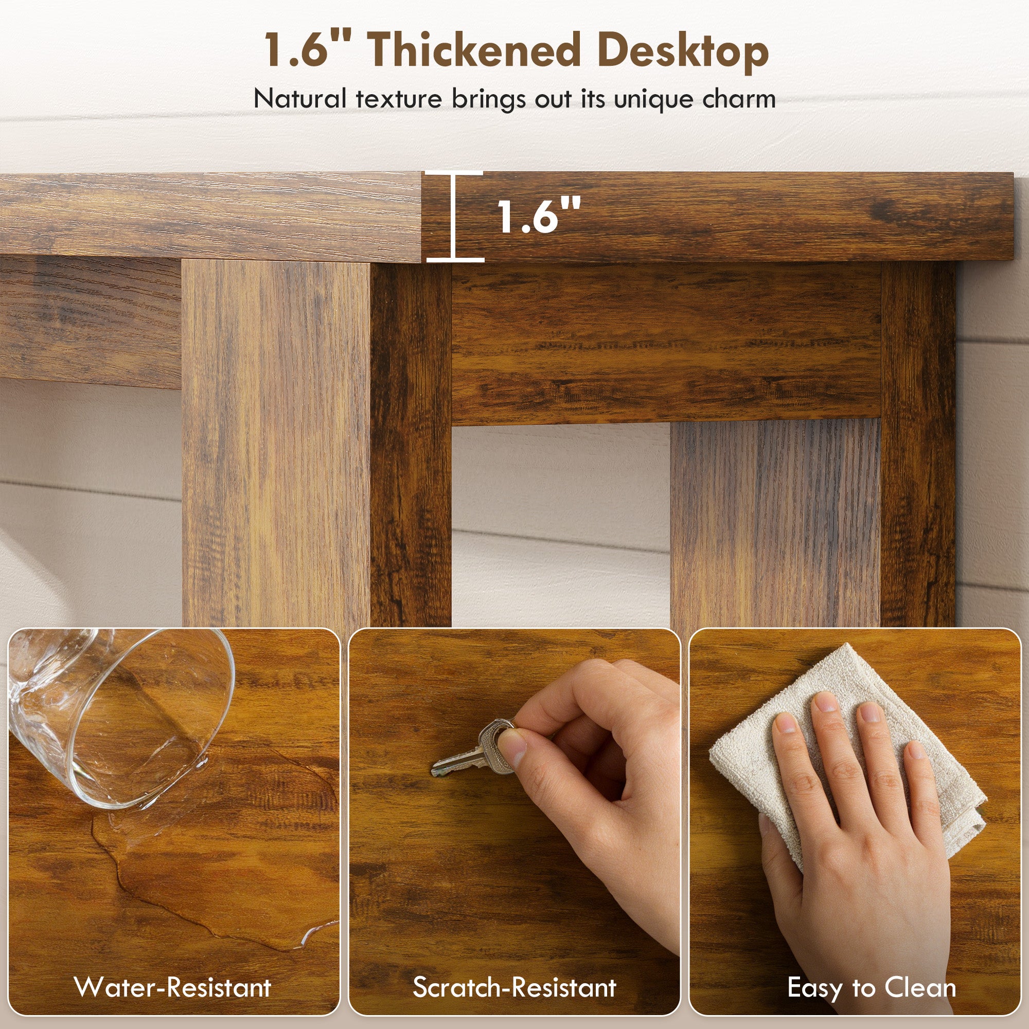 Farmhouse Console Table, 63" Narrow Entryway Table with Thickened Tabletop for Living Room, Hallway, Distressed Brown
