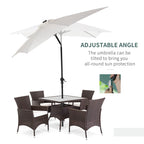 9' x 7' Patio Umbrella Outdoor Table Market Umbrella with Crank, Solar LED Lights, 45° Tilt, Push-Button Operation, for Deck, Backyard, Pool and Lawn, White