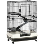 32"L 4-Level Small Animal Cage Rabbit Hutch with Universal Lockable Wheels, Slide-out Tray for Bunny, Chinchillas, Ferret, Black