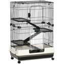 32"L 4-Level Small Animal Cage Rabbit Hutch with Universal Lockable Wheels, Slide-out Tray for Bunny, Chinchillas, Ferret, Black
