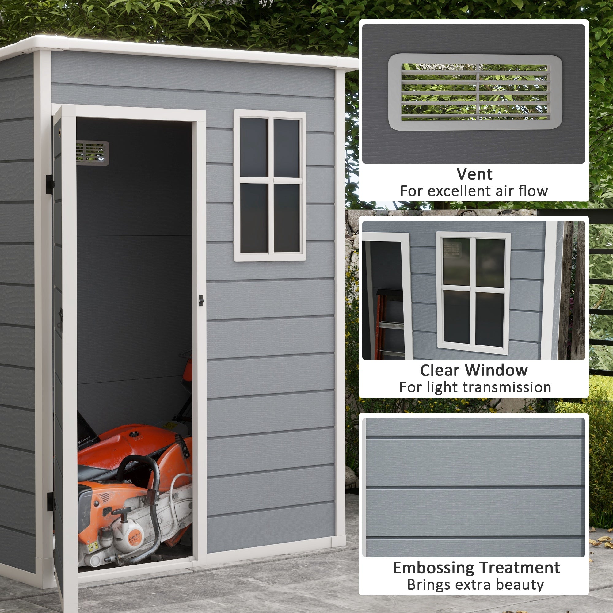 Resin Garden Shed, 5'x3' Outdoor Storage Shed with Lock, Window, Vent, Utility Tool Shed for Backyard, Patio, Gray