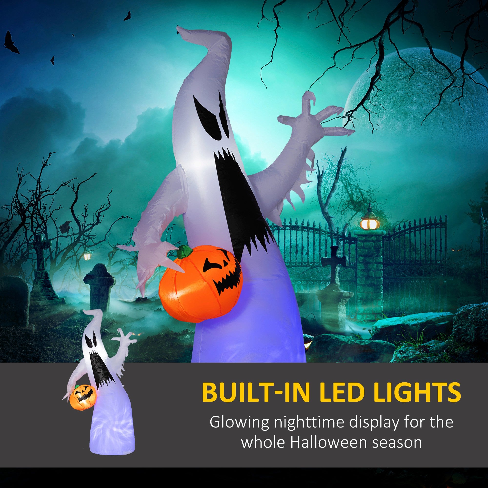 5.9' Halloween LED Yard Decor Ghost with Pumpkin, Blow Up Inflatable Outdoor Decoration, Waterproof