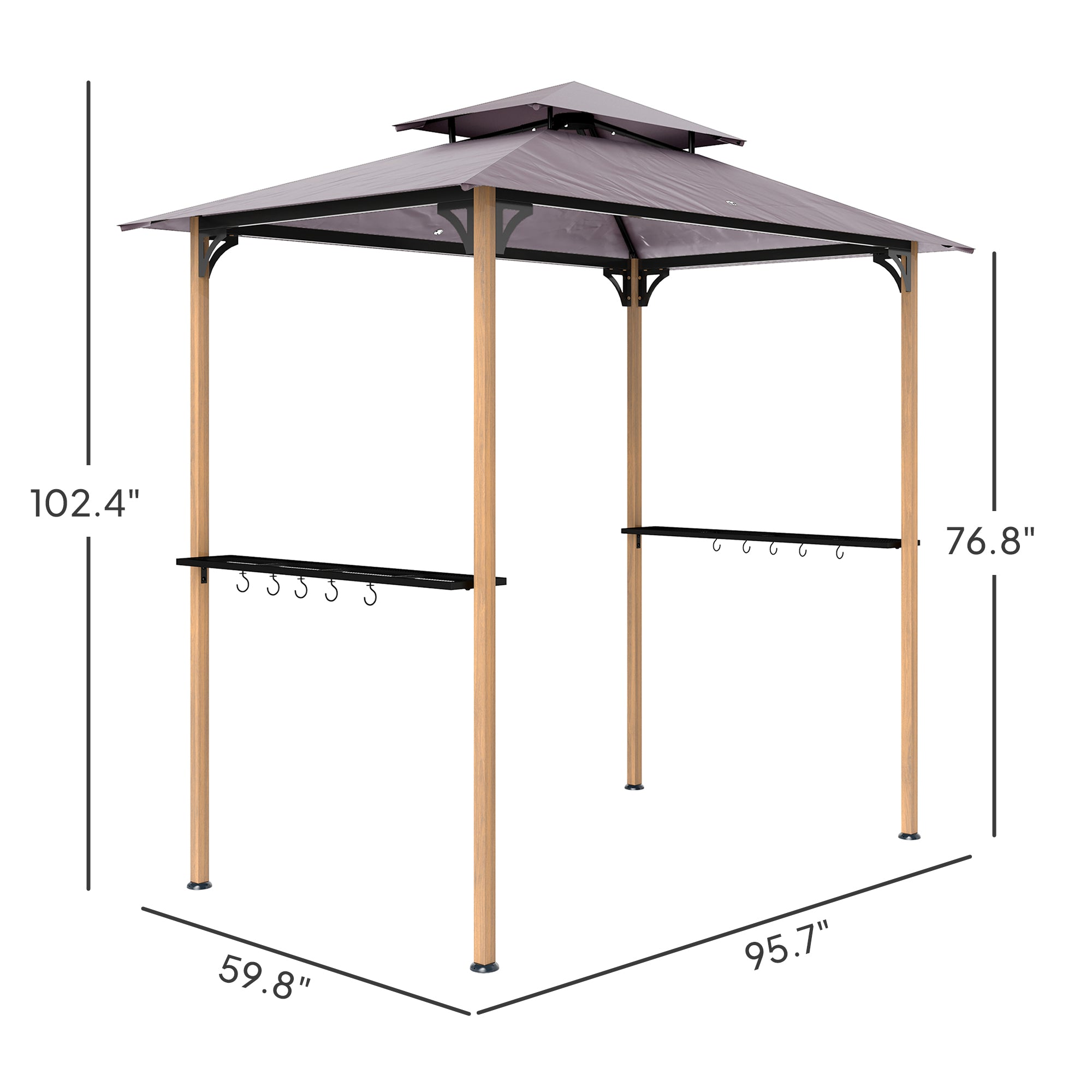 8' x 5' Grill Gazebo, Double Tiered Barbecue Grill Gazebo Shelter with 2 Side Shelves and 10 Hooks for Patio, Garden